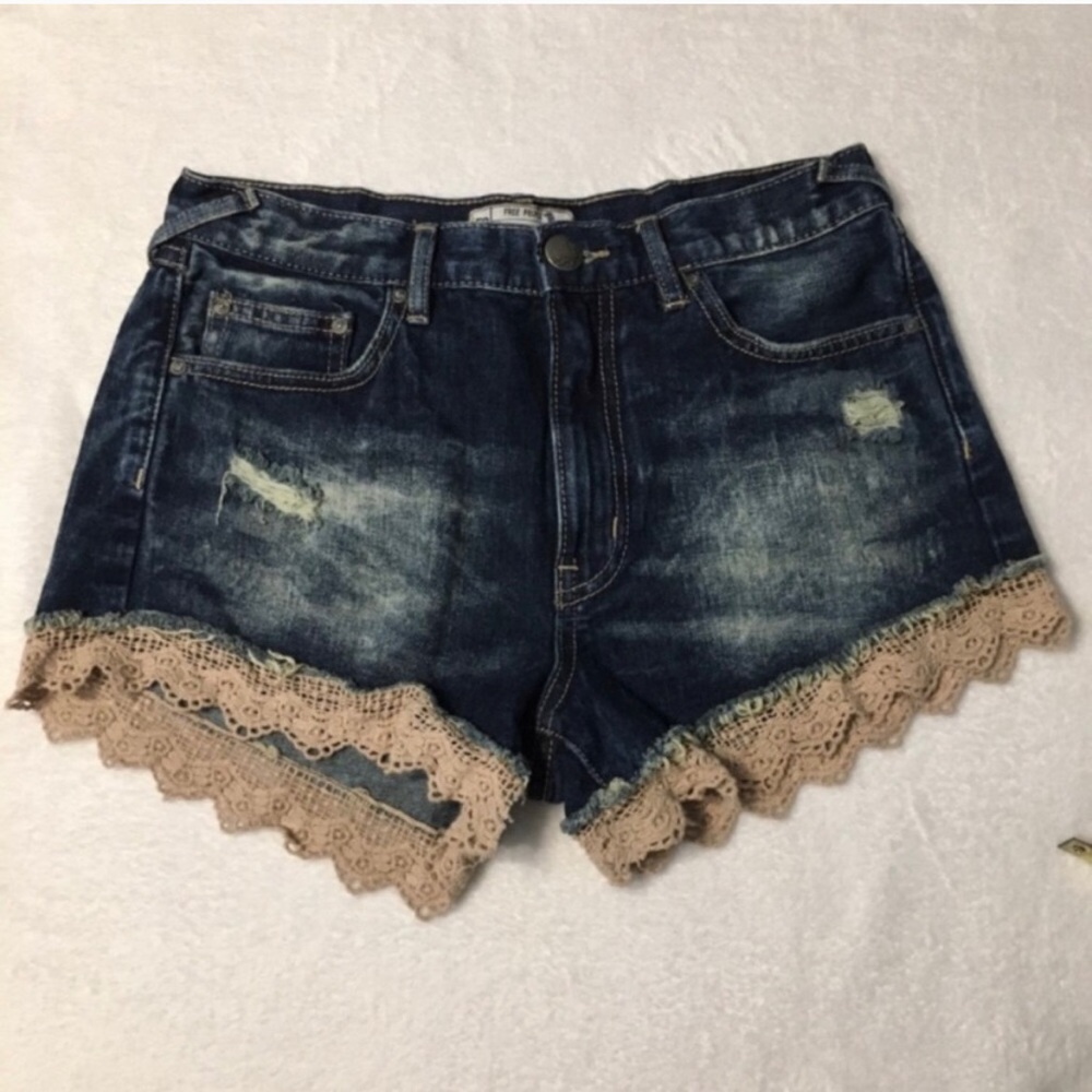 Free people lace trim denim shorts
